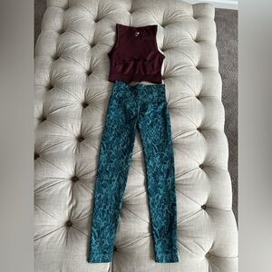 Gymshark Burgundy Tank Top and Teal Patterned Pants Set